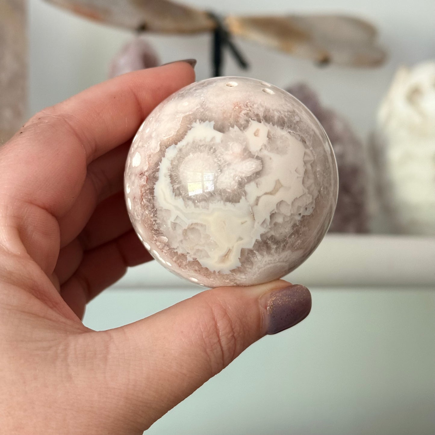 Pink Amethyst & Flower Agate Druzy Crystal Sphere