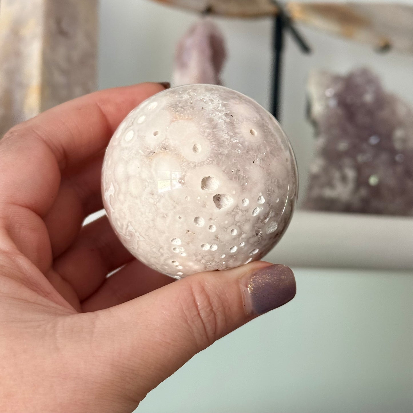 Pink Amethyst & Flower Agate Druzy Crystal Sphere