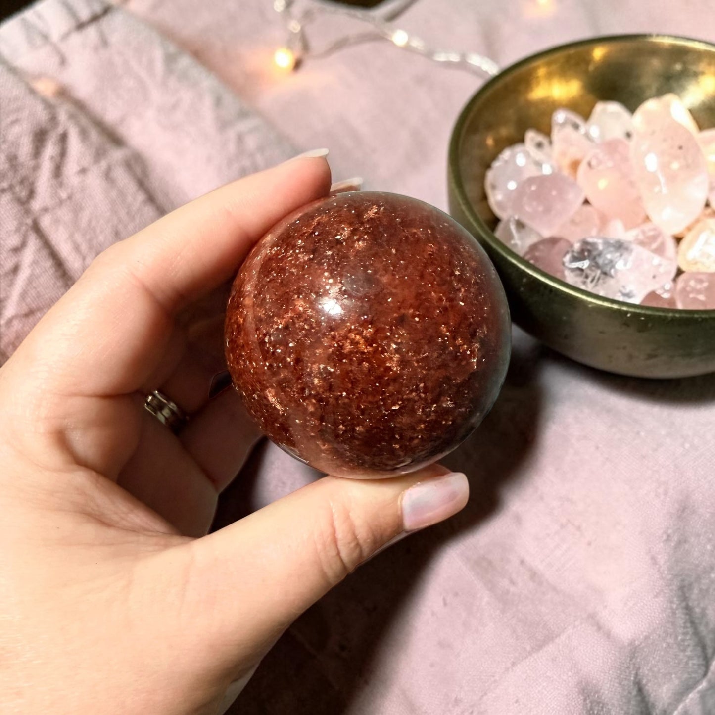 Sparkled Strawberry Quartz Crystal Sphere Med