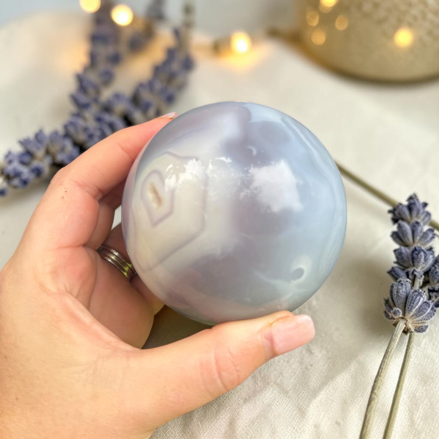 Rare Druzy Jelly Agate Crystal Sphere