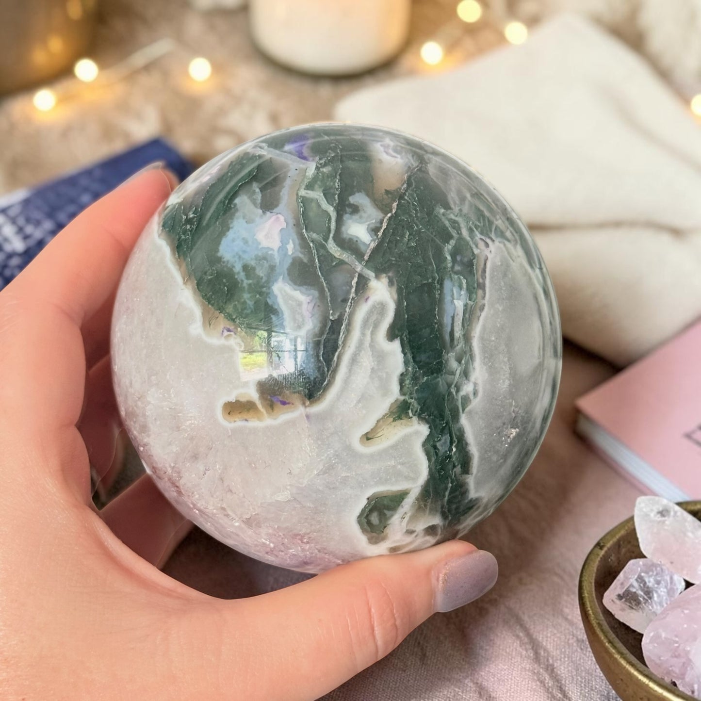 Moss Agate Crystal Sphere