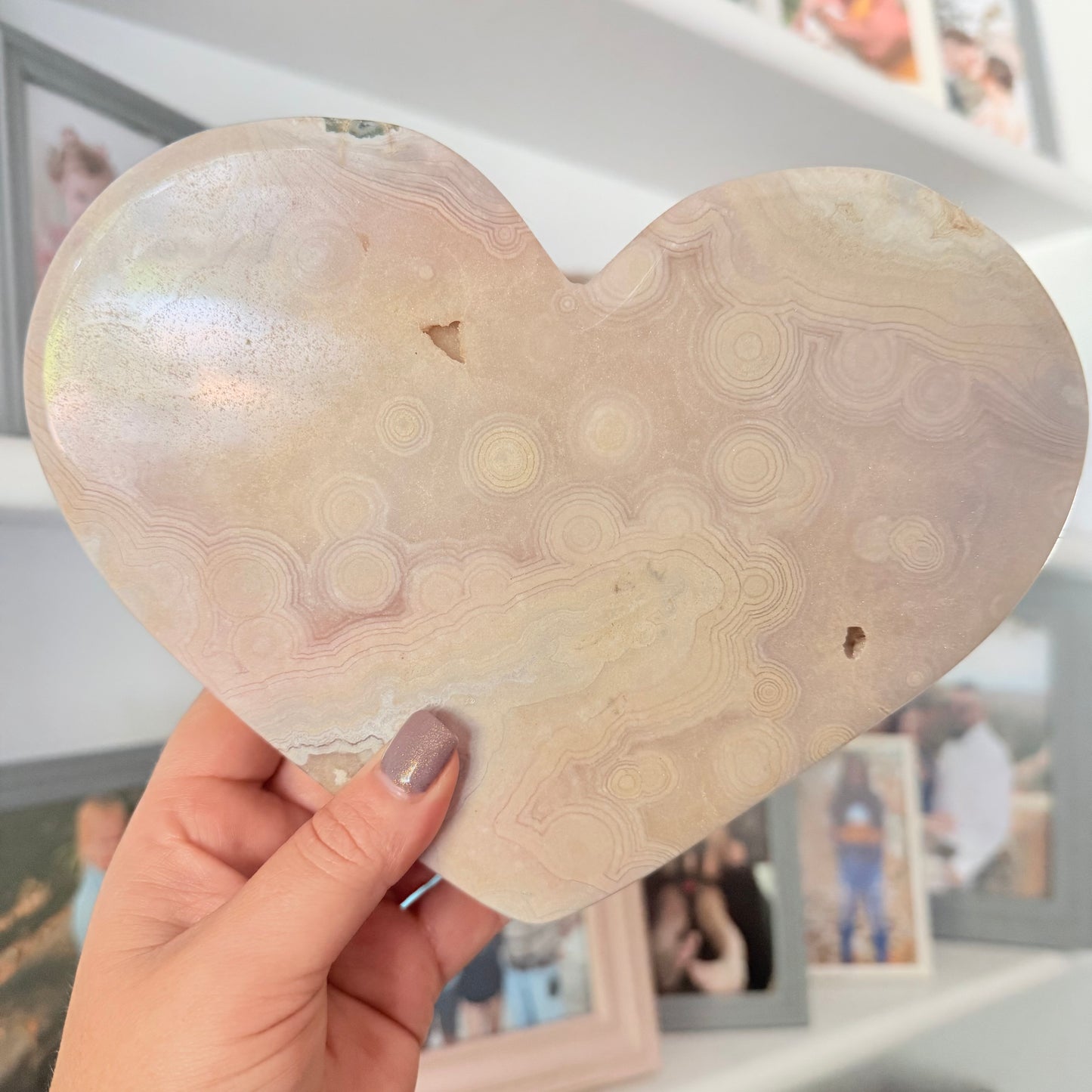 Pink Amethyst & Flower Agate Druzy Crystal Heart
