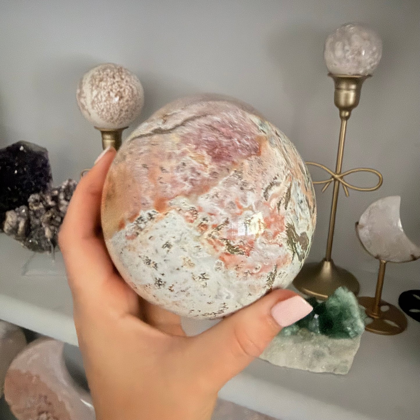 Natural Ocean Jasper Crystal Sphere with Druzy