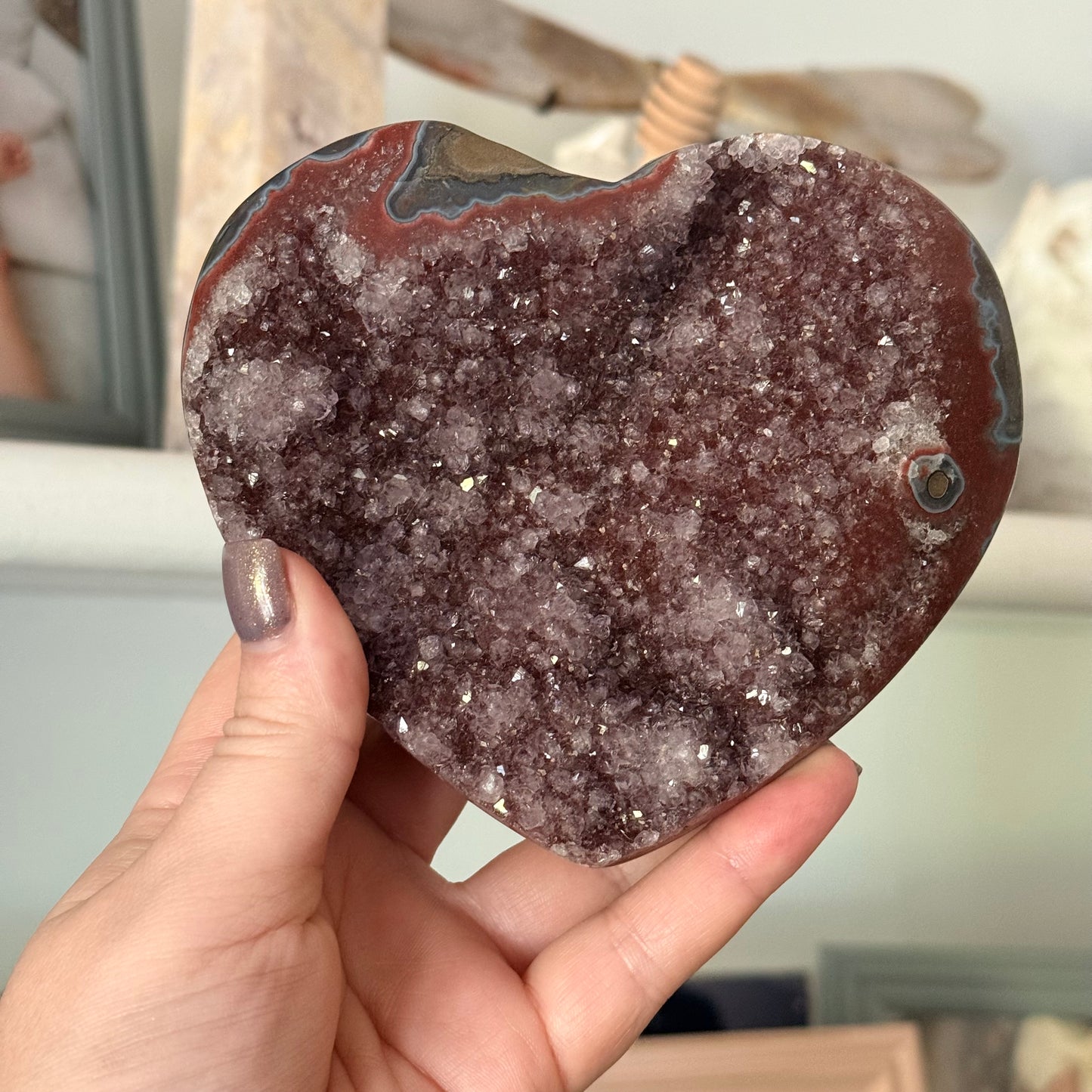 Red Rainbow Ameythyst Crystal Heart Carving