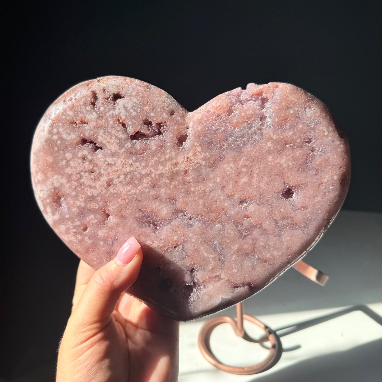 Pink Amethyst Druzy Crystal Heart