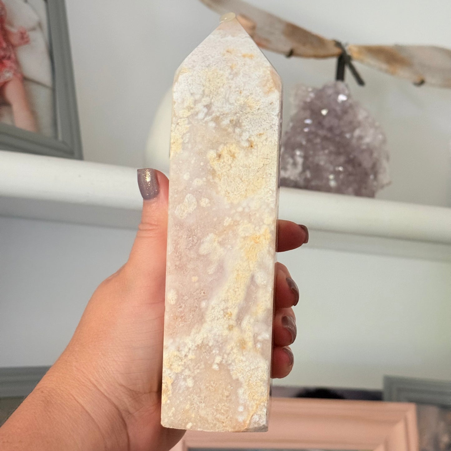 Druzy Pink Amethyst & Flower Agate Crystal Tower