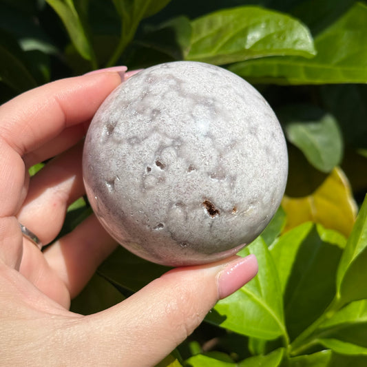 Pink Amethyst & Flower Agate Druzy Crystal Sphere