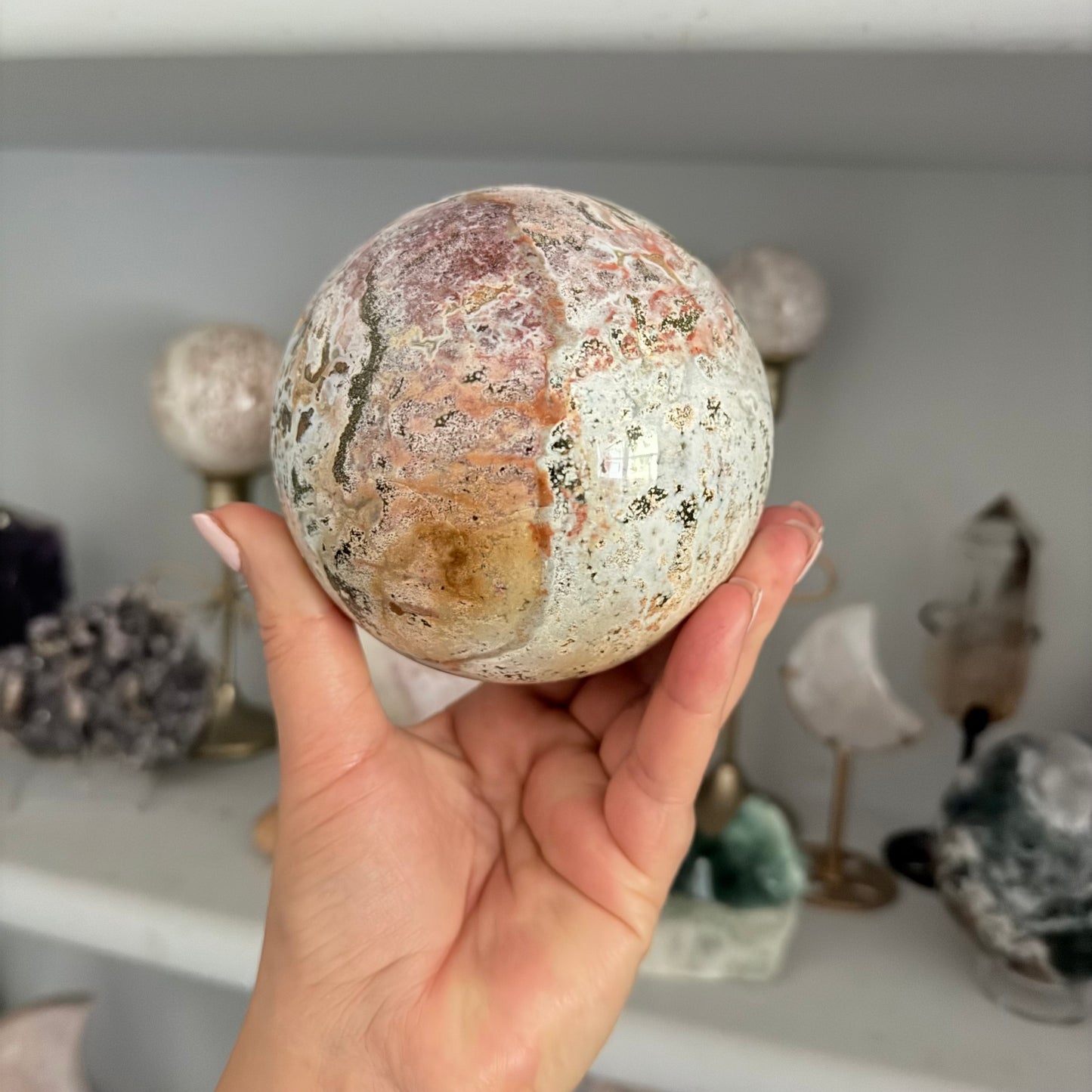 Natural Ocean Jasper Crystal Sphere with Druzy