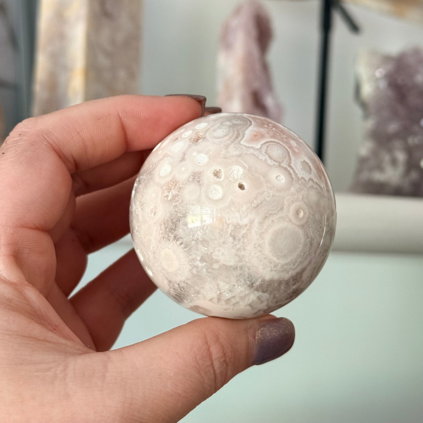 Pink Amethyst & Flower Agate Druzy Crystal Sphere