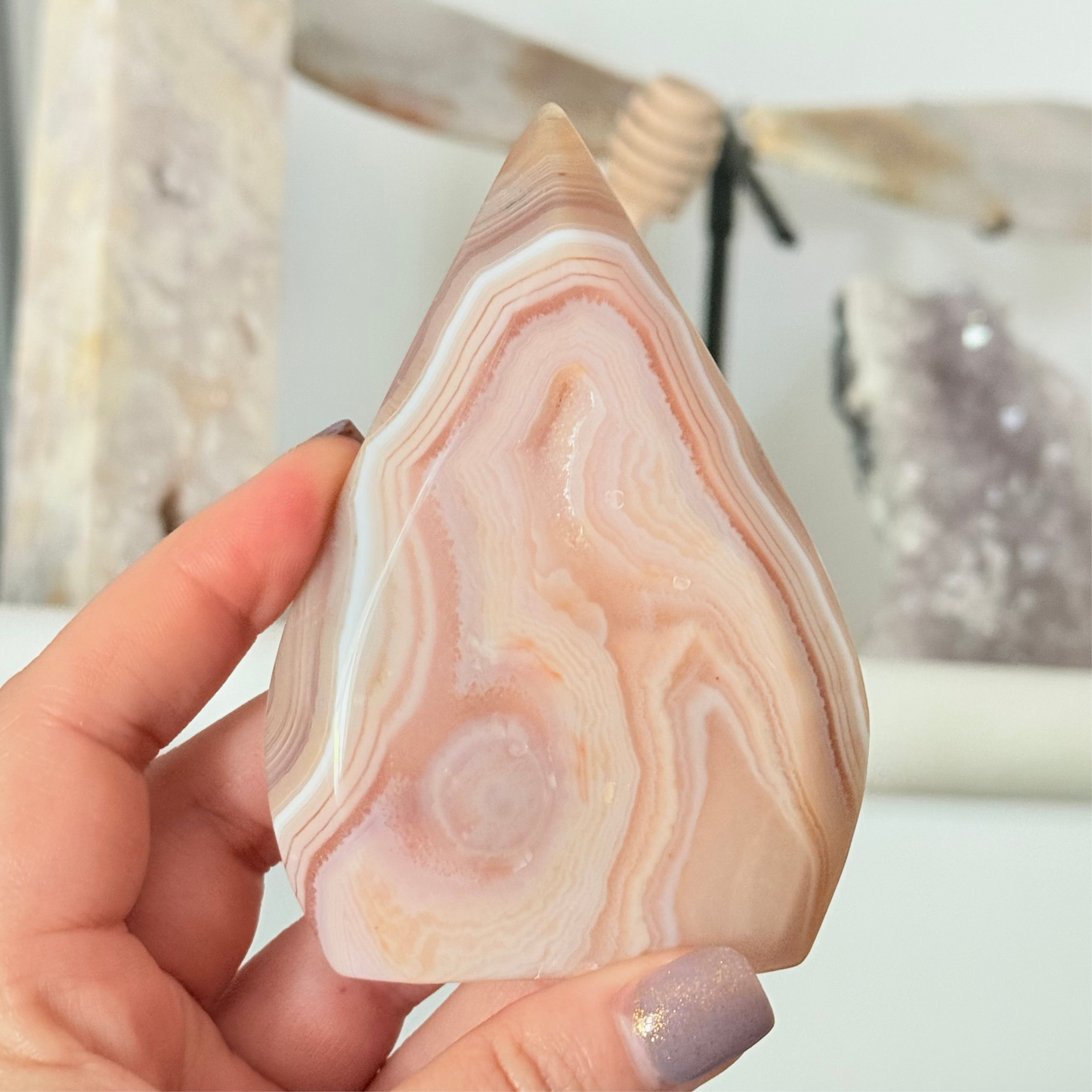 Natural Pink Jelly Crystal Tear Drop Carving