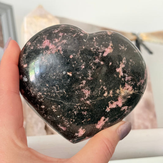 Rhodonite Crystal Heart Carving