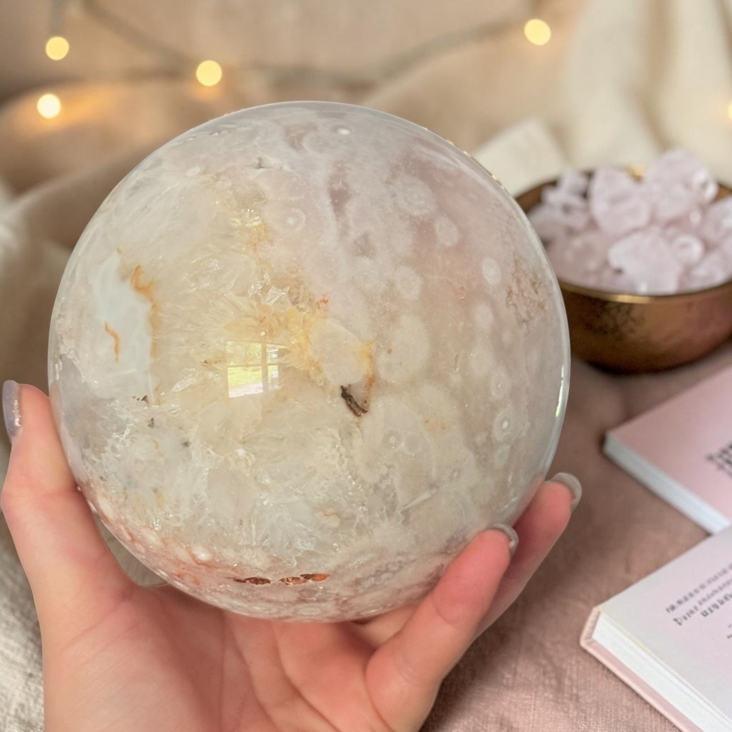 Pink Amethyst & Flower Agate Druzy Crystal Sphere 6lbs