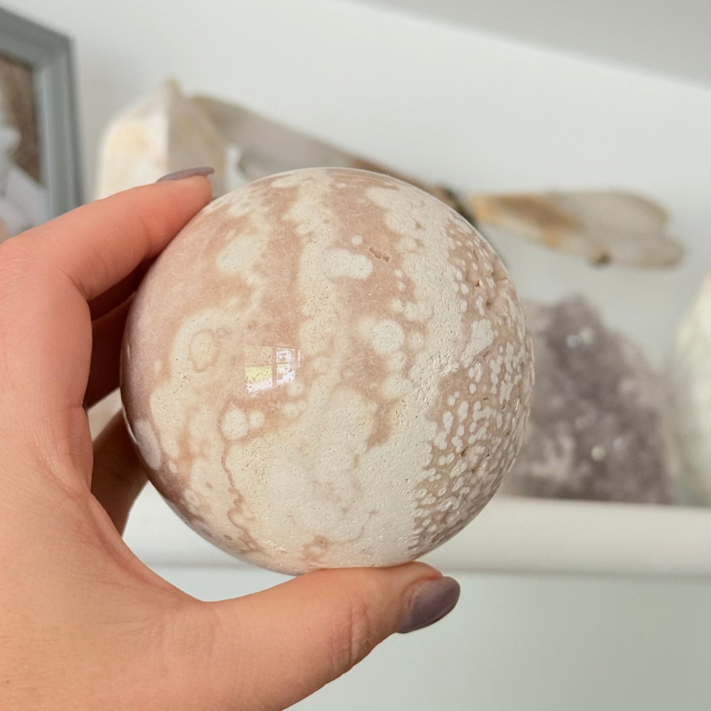 Pink Amethyst & Flower Agate Crystal Sugar Druzy Sphere