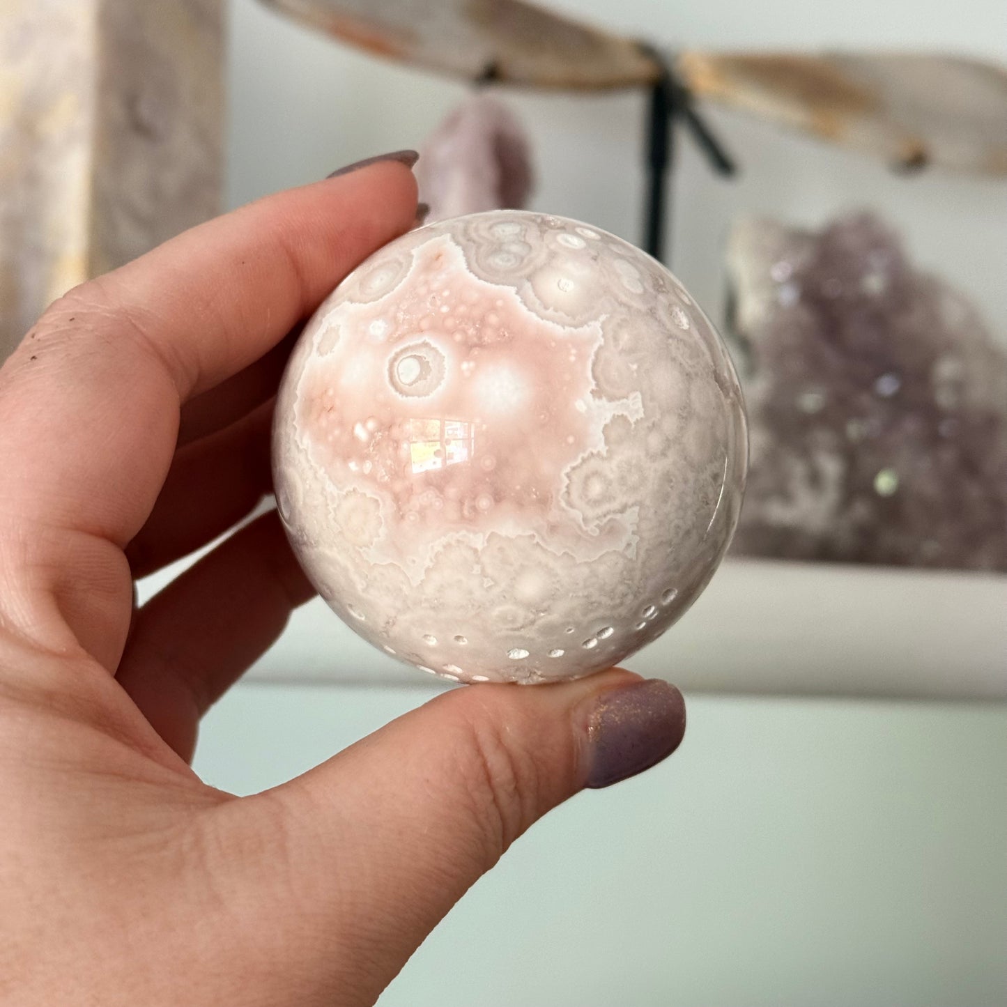 Pink Amethyst & Flower Agate Druzy Crystal Sphere