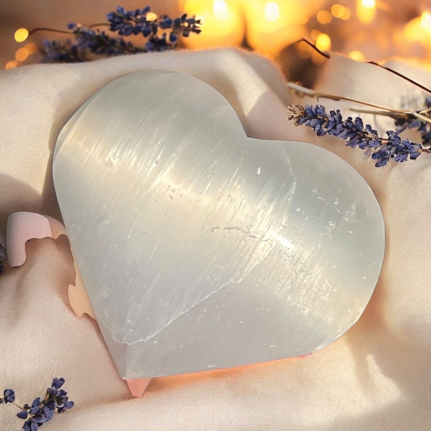 Selenite Heart Crystal Carving