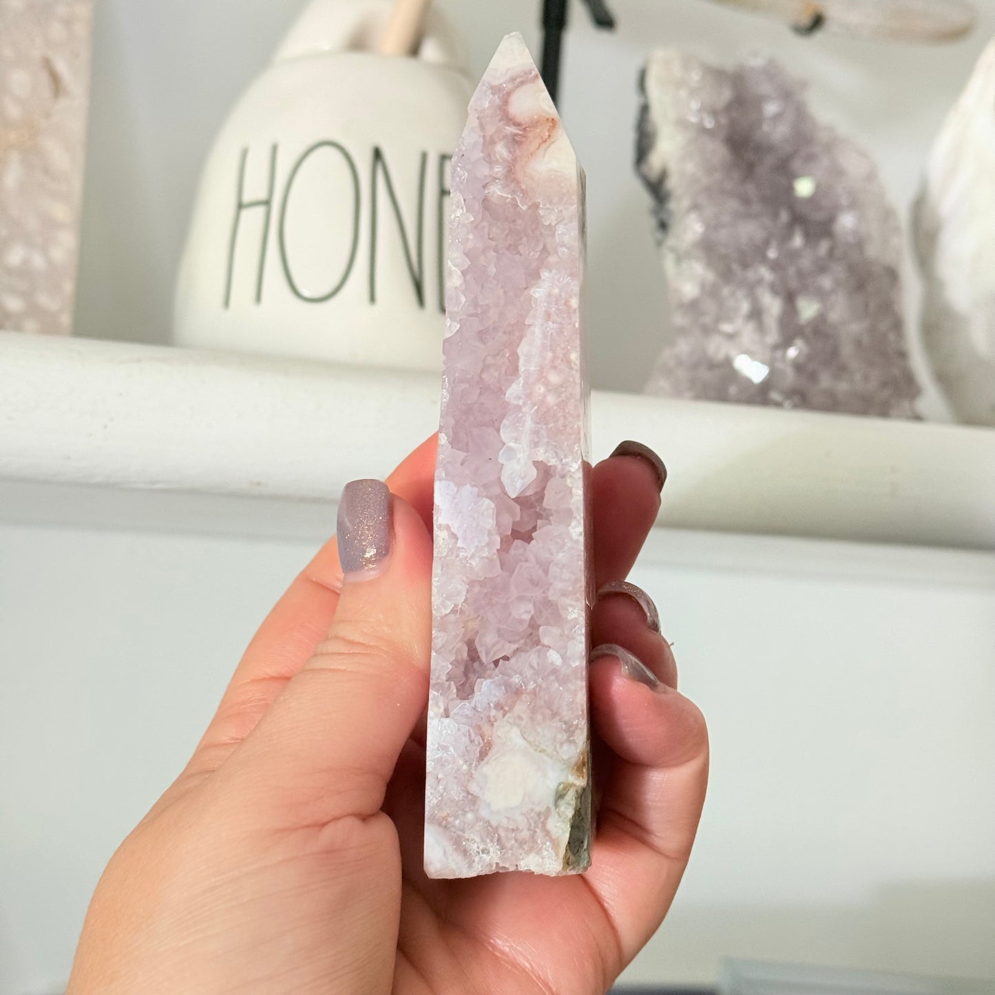 Druzy Pink Amethyst & Flower Agate Crystal Tower