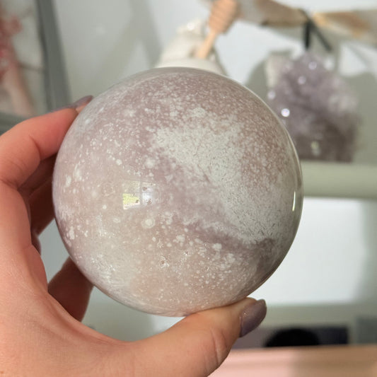Pink Amethyst & Flower Agate Crystal Sugar Druzy Sphere