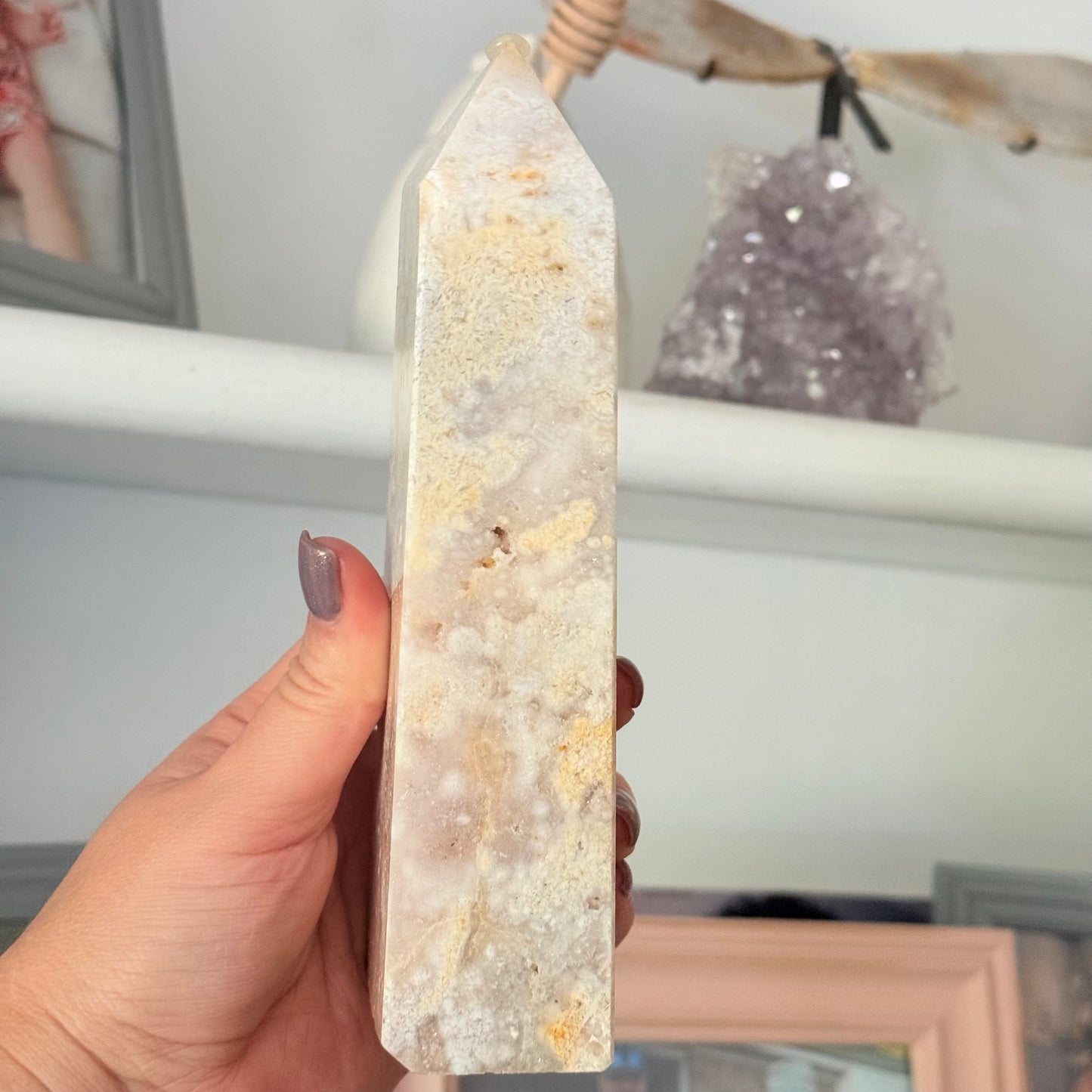 Druzy Pink Amethyst & Flower Agate Crystal Tower