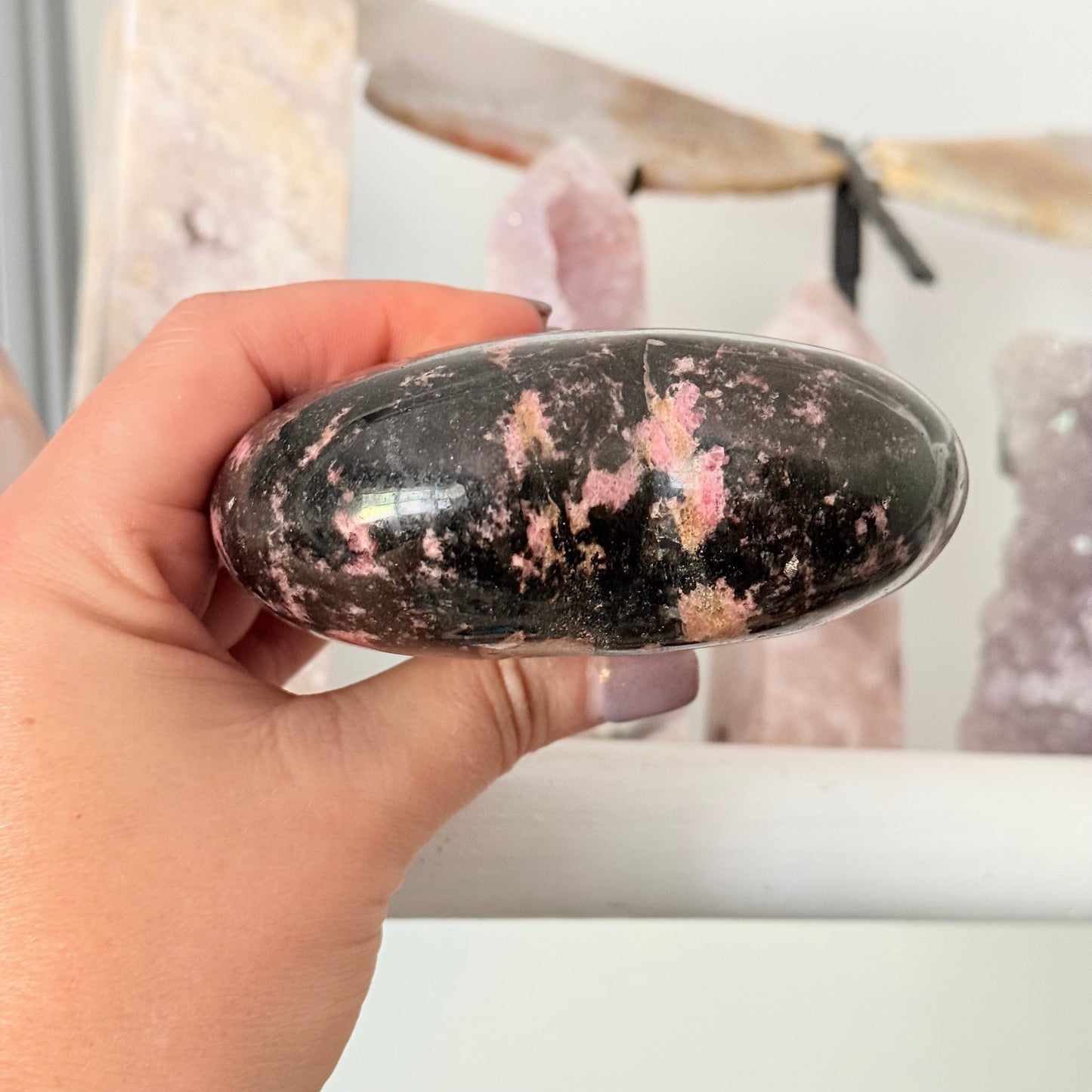 Rhodonite Crystal Heart Carving