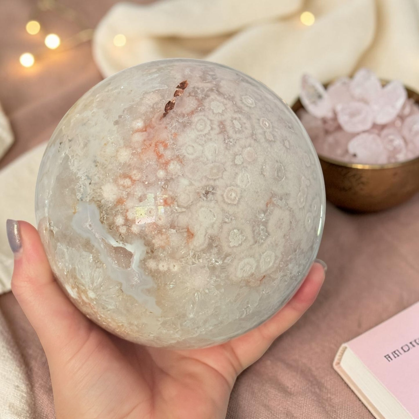 Pink Amethyst & Flower Agate Druzy Crystal Sphere 6lbs