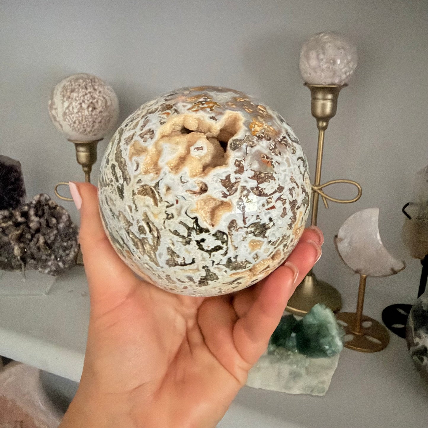 Natural Ocean Jasper Crystal Sphere with Druzy
