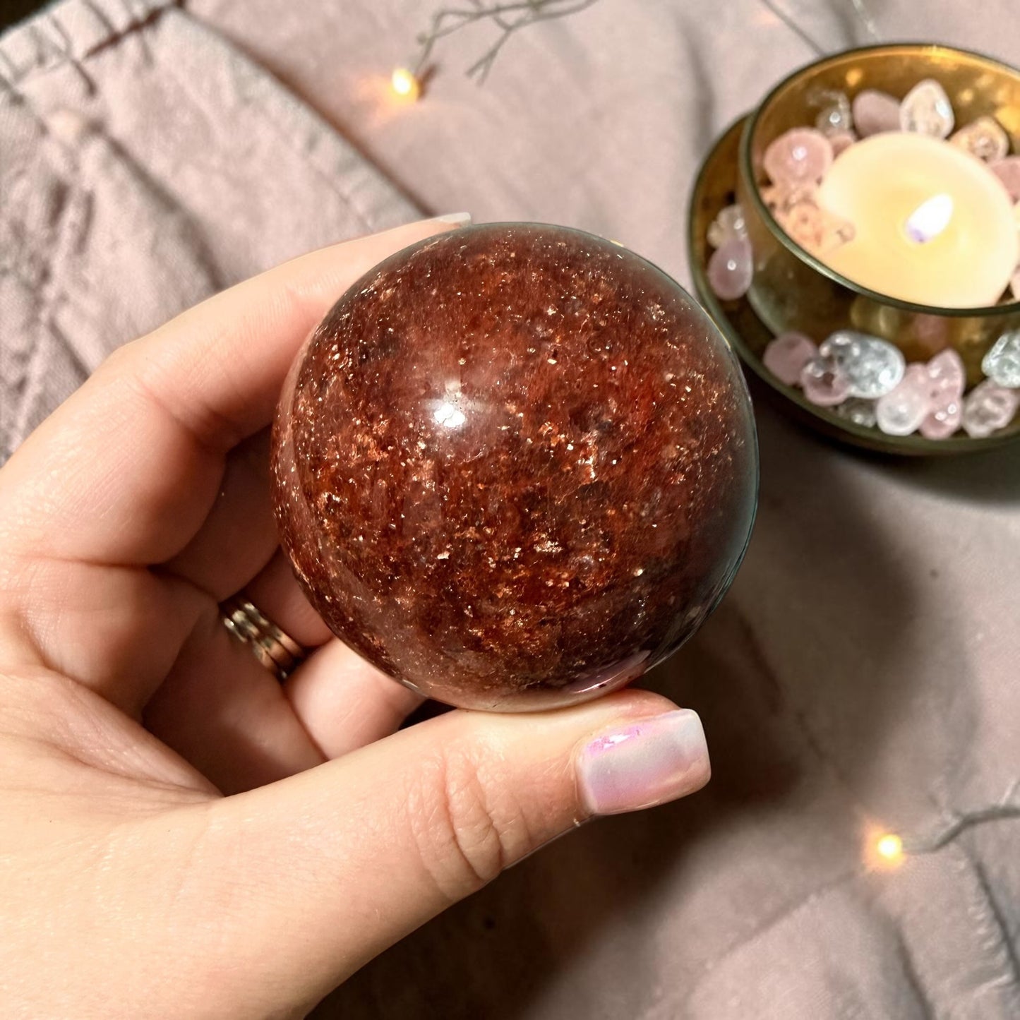 Sparkled Strawberry Quartz Crystal Sphere Med