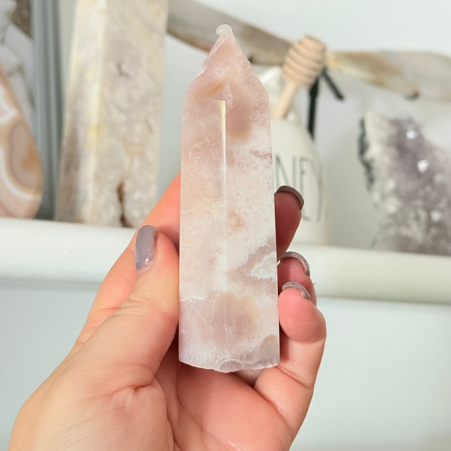 Pink Amethyst & Flower Agate Crystal Tower