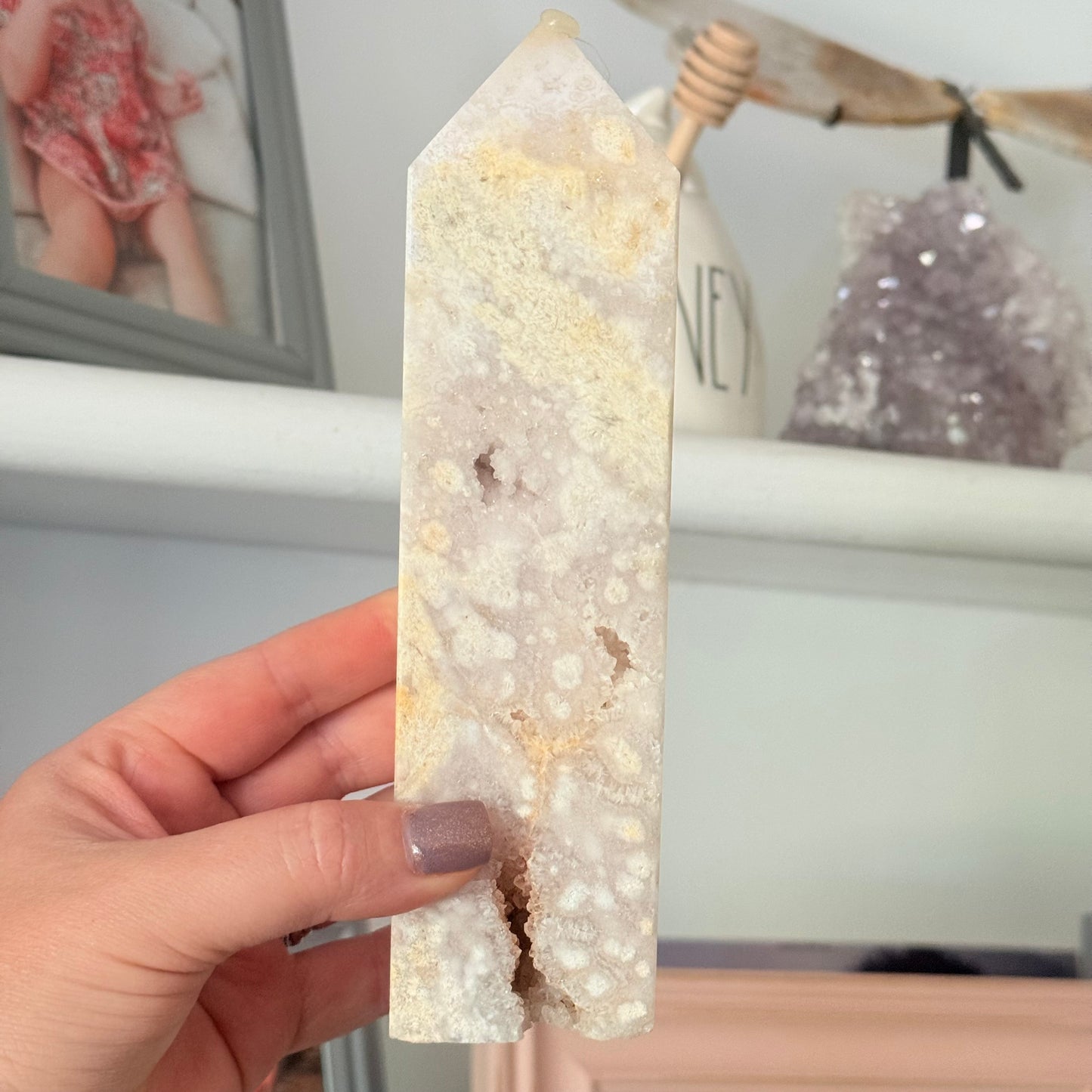 Druzy Pink Amethyst & Flower Agate Crystal Tower