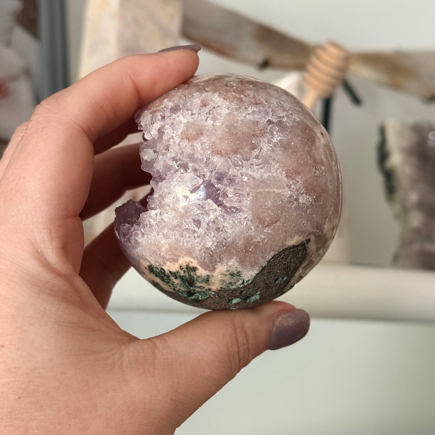 Incredible Druzy Pink Amethyst Crystal Sphere