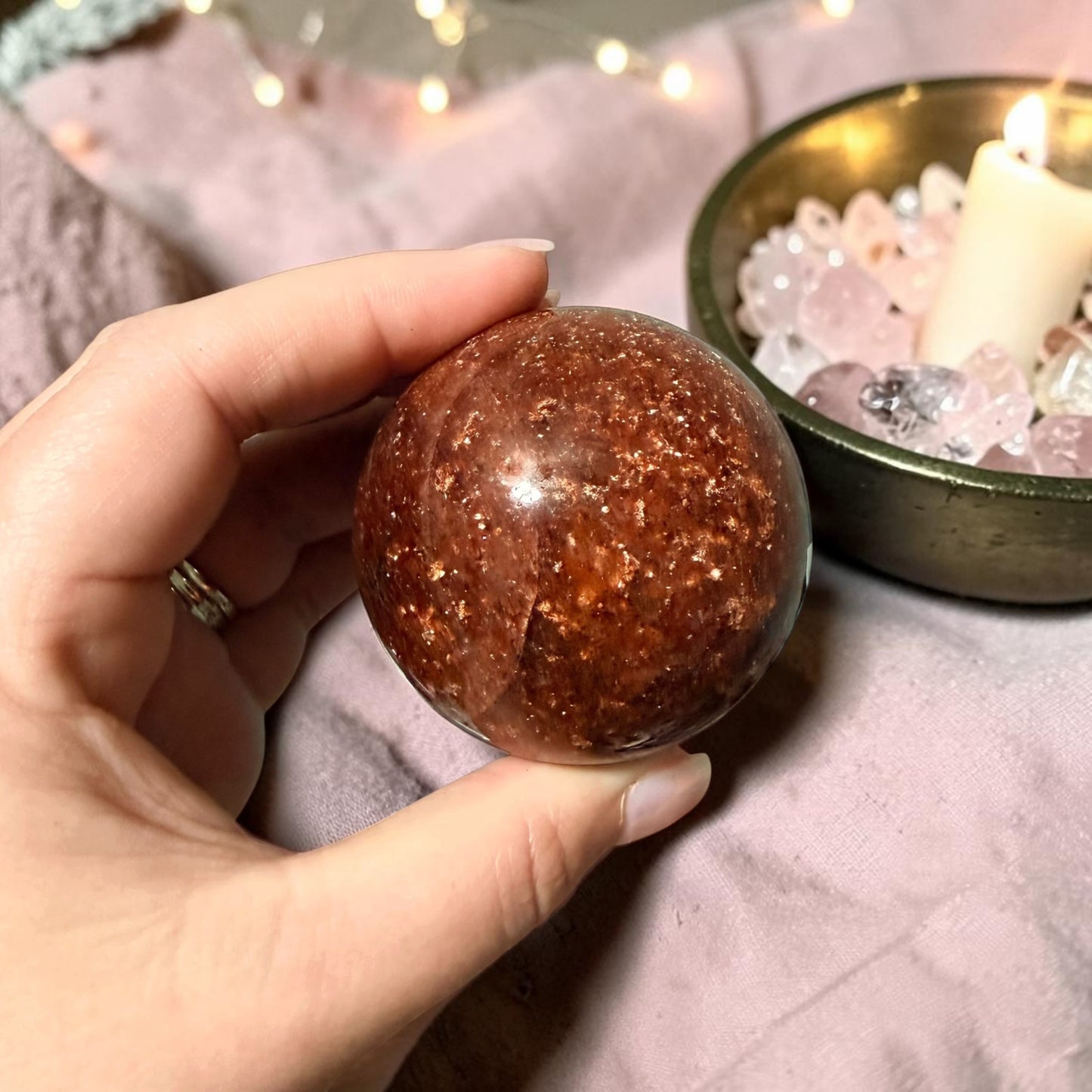 Sparkled Strawberry Quartz Crystal Sphere Med