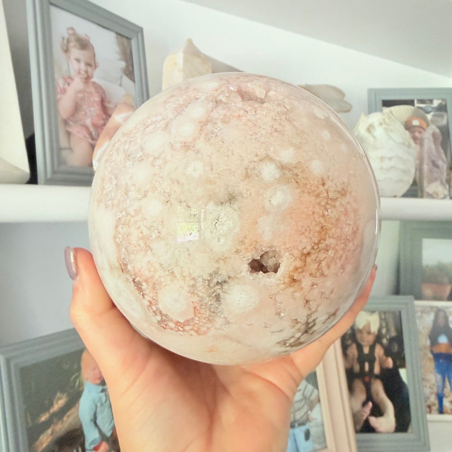 Pink Amethyst & Flower Agate Druzy Crystal Sphere 6lbs