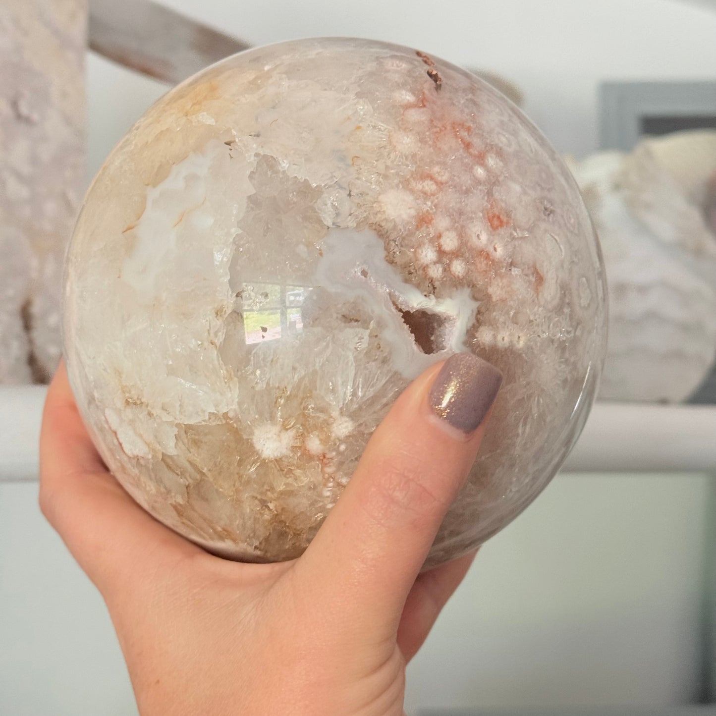 Pink Amethyst & Flower Agate Druzy Crystal Sphere 6lbs