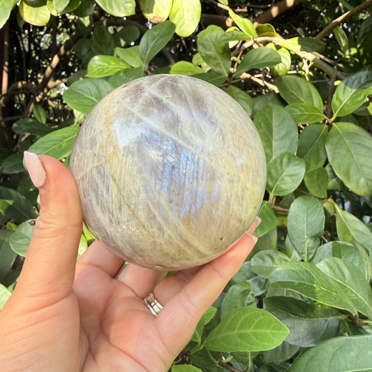 Natural Moonstone Crystal Sphere w/ Flash