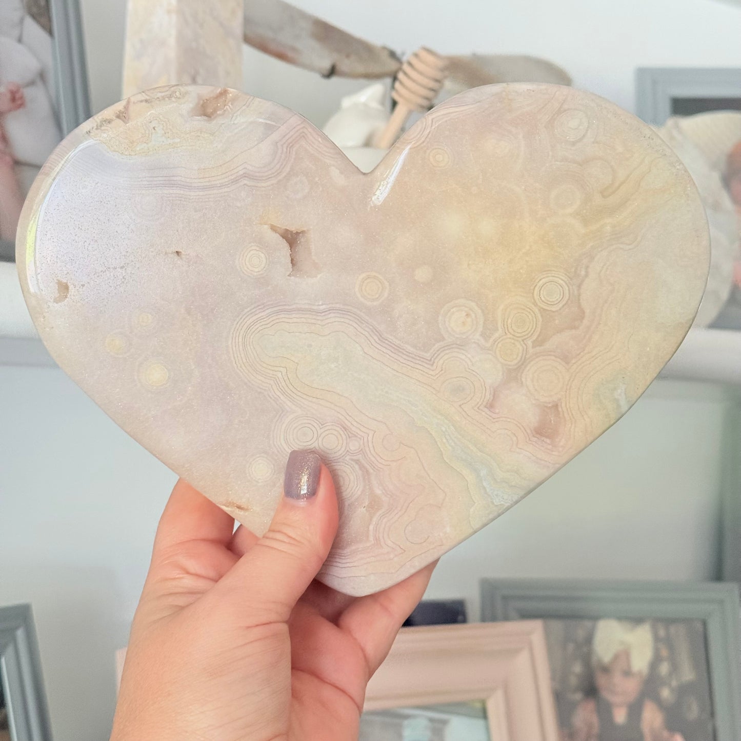 Pink Amethyst & Flower Agate Druzy Crystal Heart