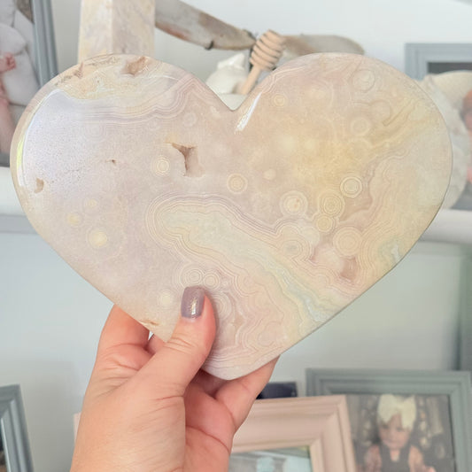 Pink Amethyst & Flower Agate Druzy Crystal Heart