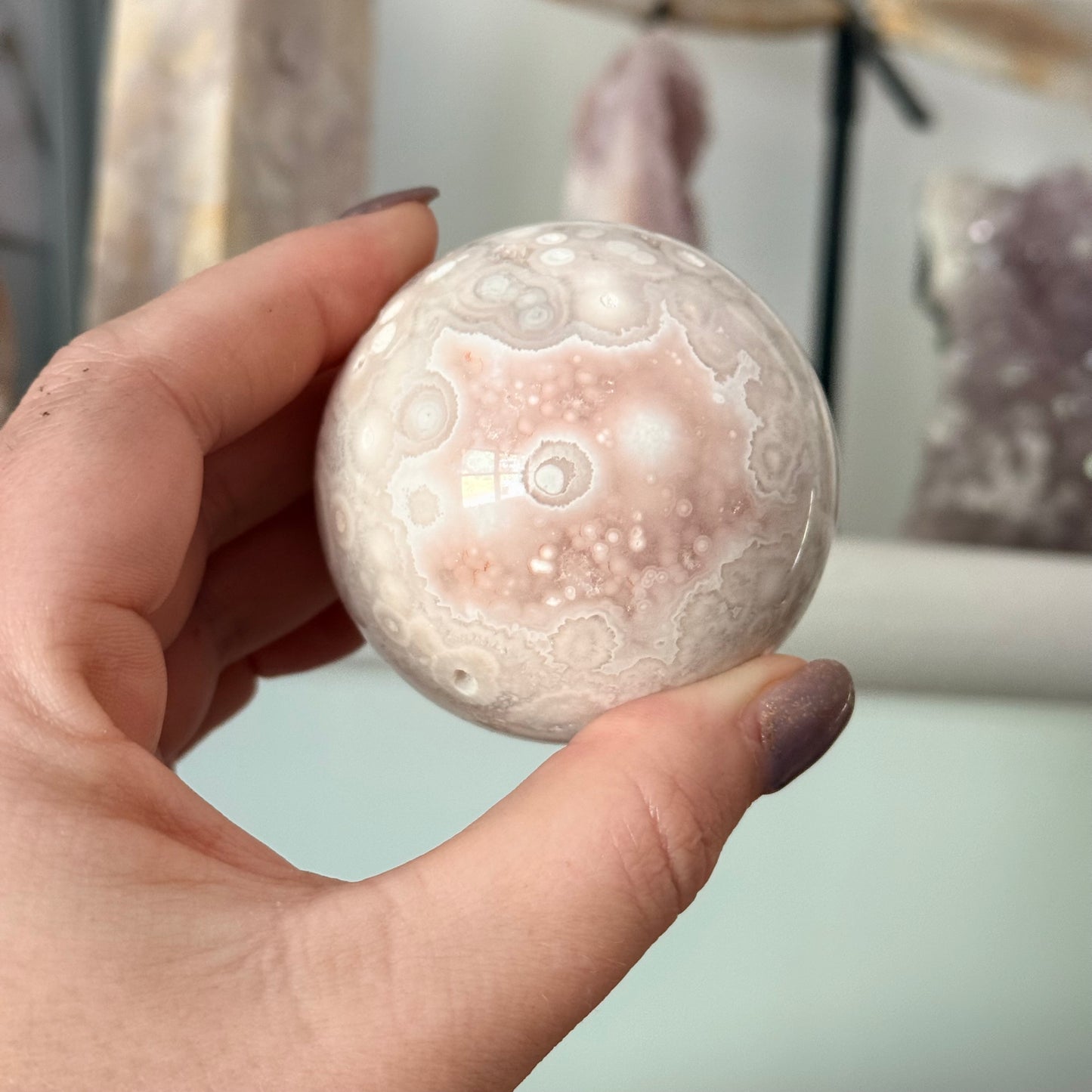 Pink Amethyst & Flower Agate Druzy Crystal Sphere