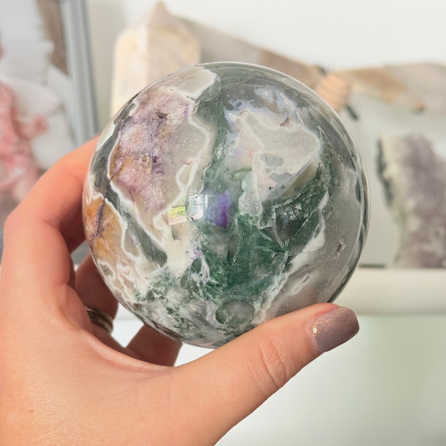 Moss Agate Crystal Sphere