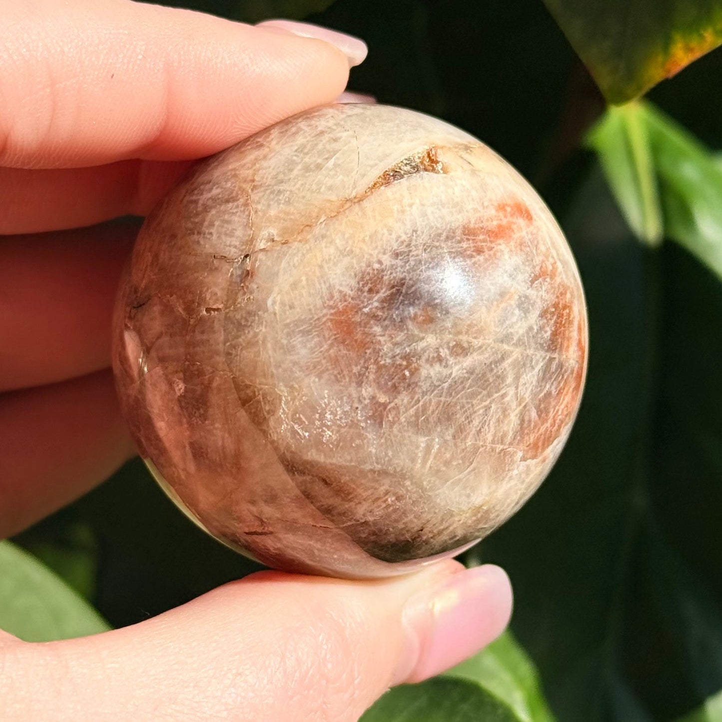 Sunstone Moonstone Crystal Sphere w/ Flash