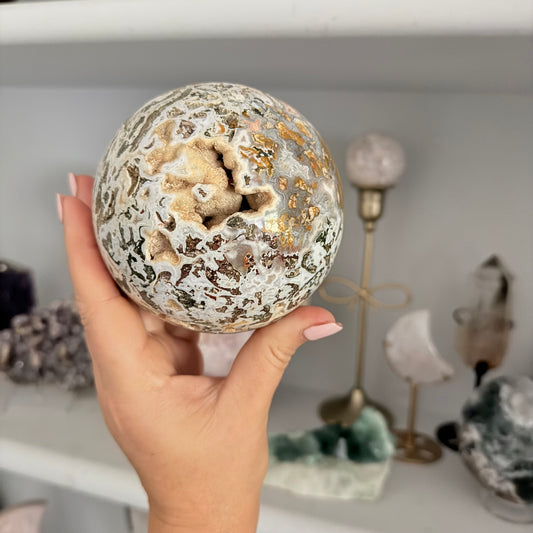 Natural Ocean Jasper Crystal Sphere with Druzy
