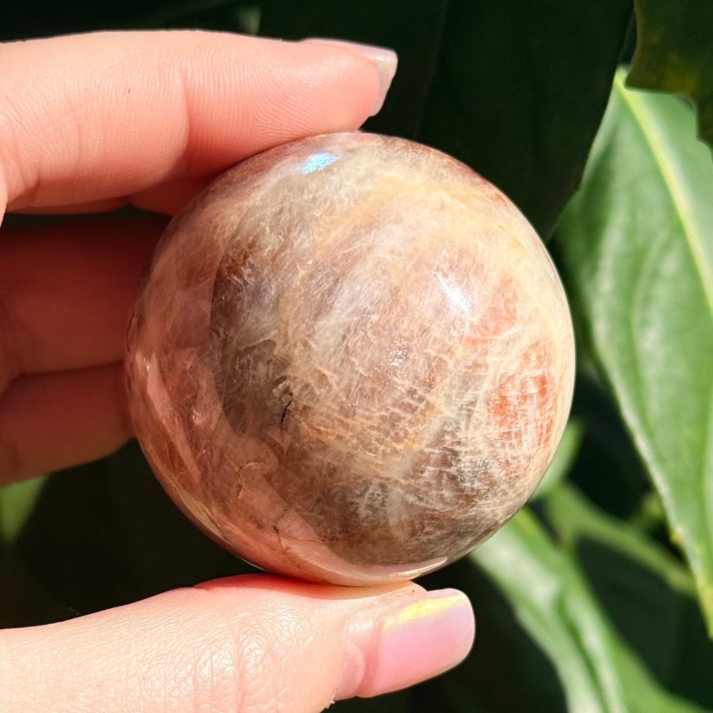Sunstone Moonstone Crystal Sphere w/ Flash