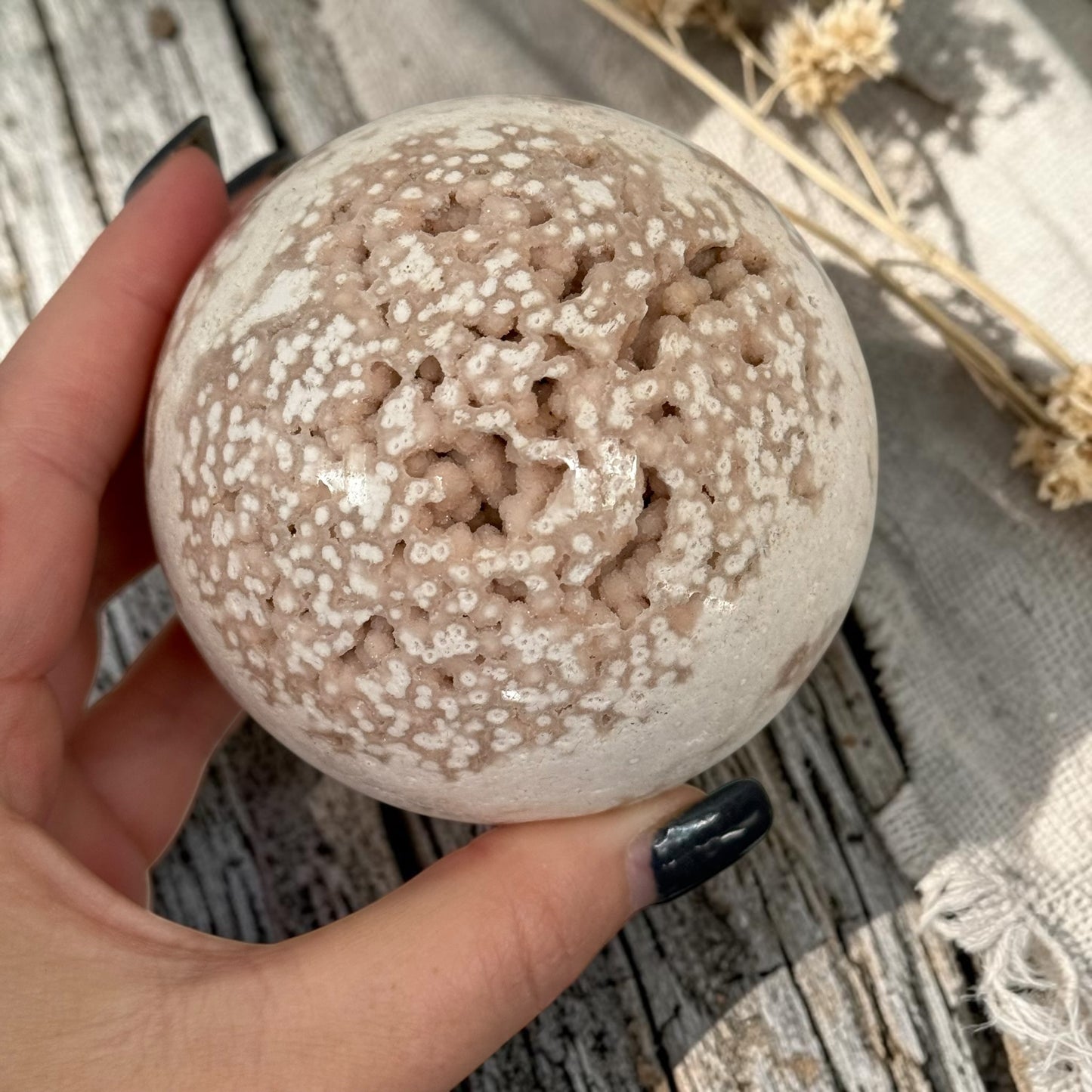 Pink Amethyst & Flower Agate Crystal Sugar Druzy Sphere