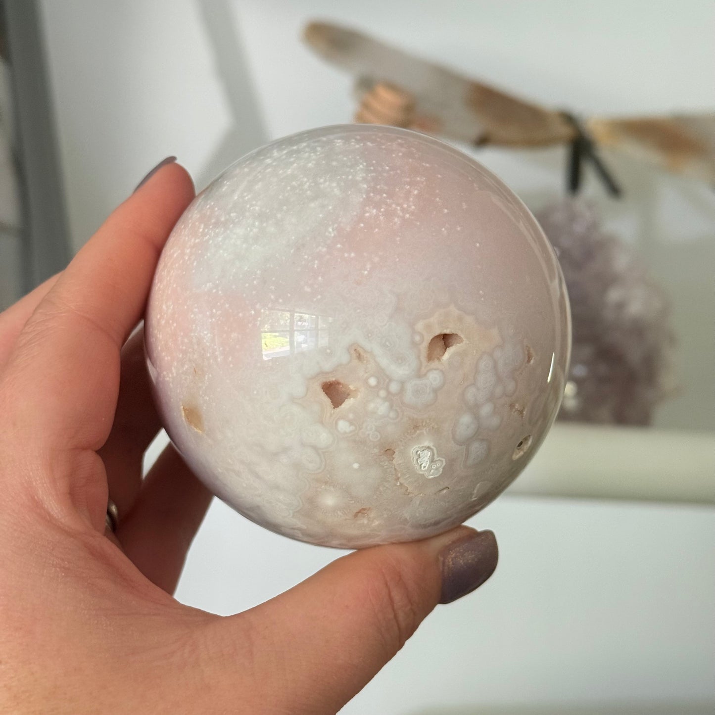 Pink Amethyst & Flower Agate Crystal Sugar Druzy Sphere