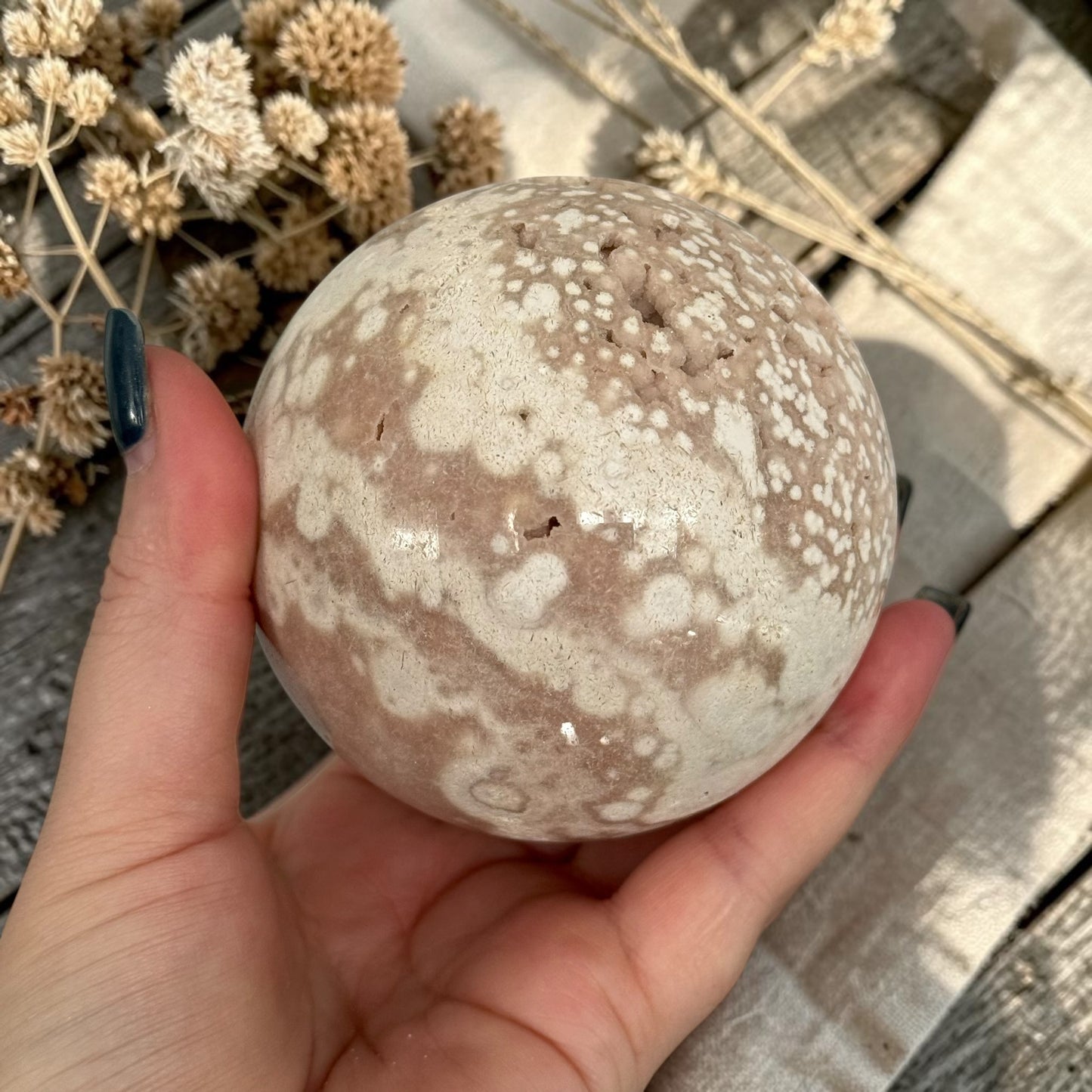 Pink Amethyst & Flower Agate Crystal Sugar Druzy Sphere