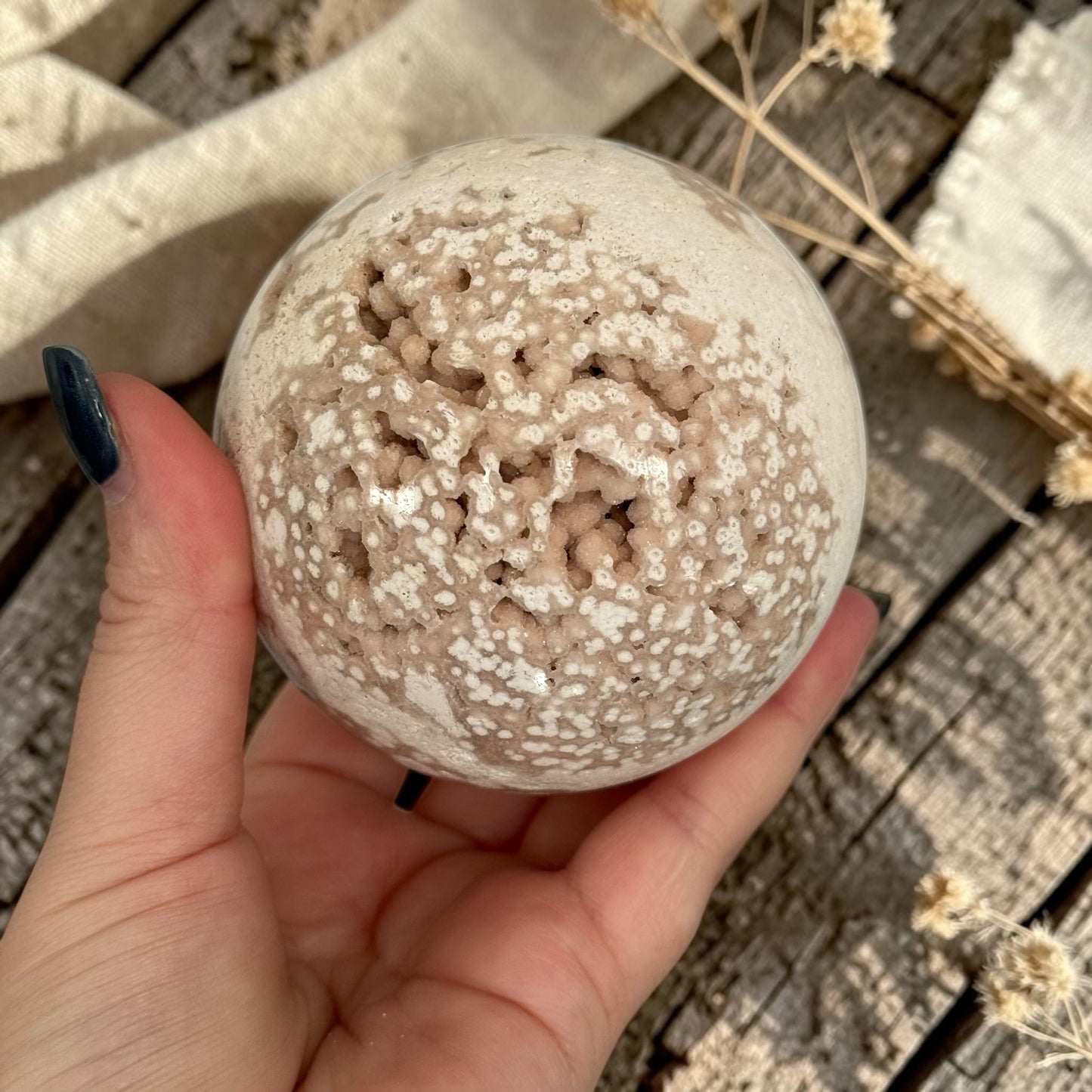 Pink Amethyst & Flower Agate Crystal Sugar Druzy Sphere