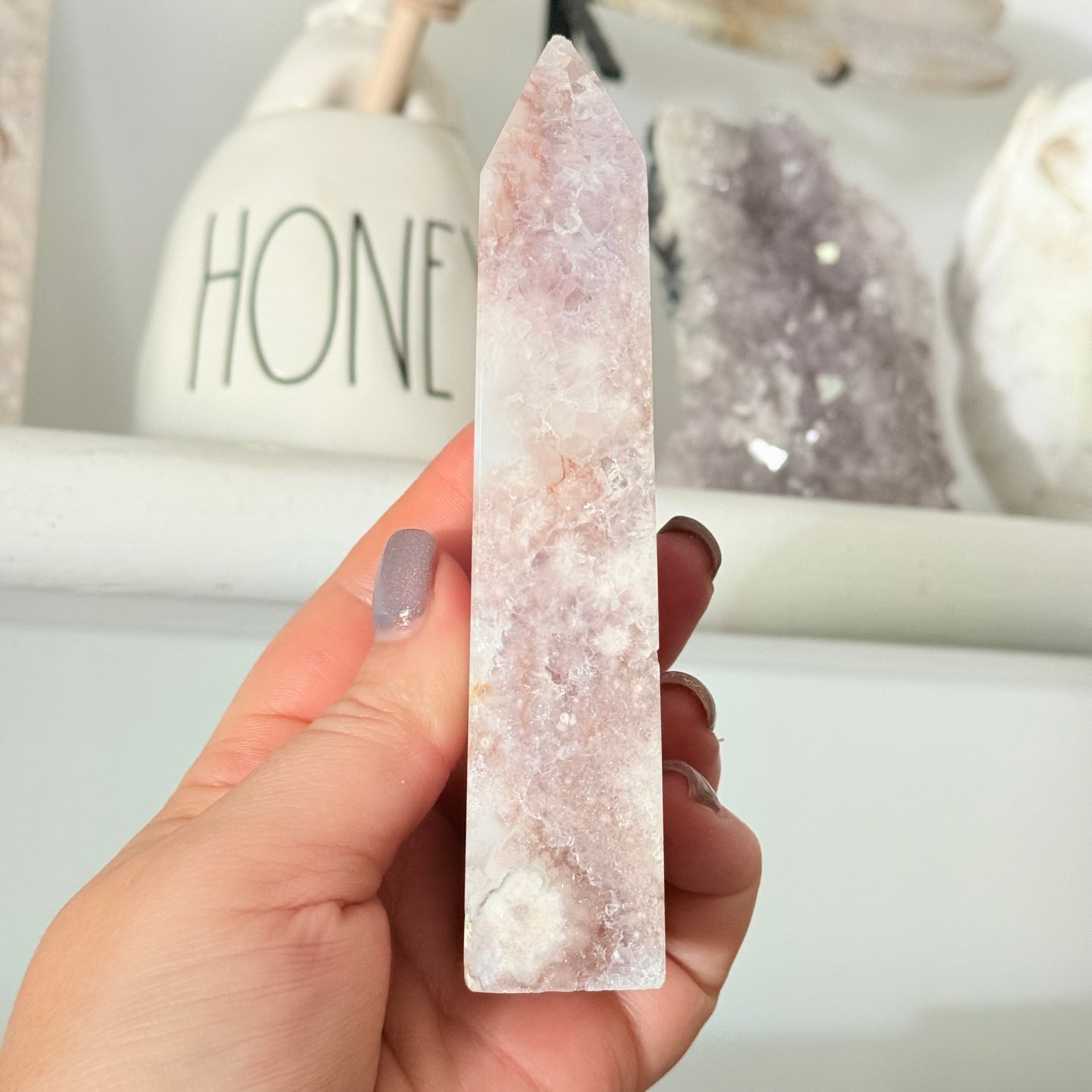 Druzy Pink Amethyst & Flower Agate Crystal Tower