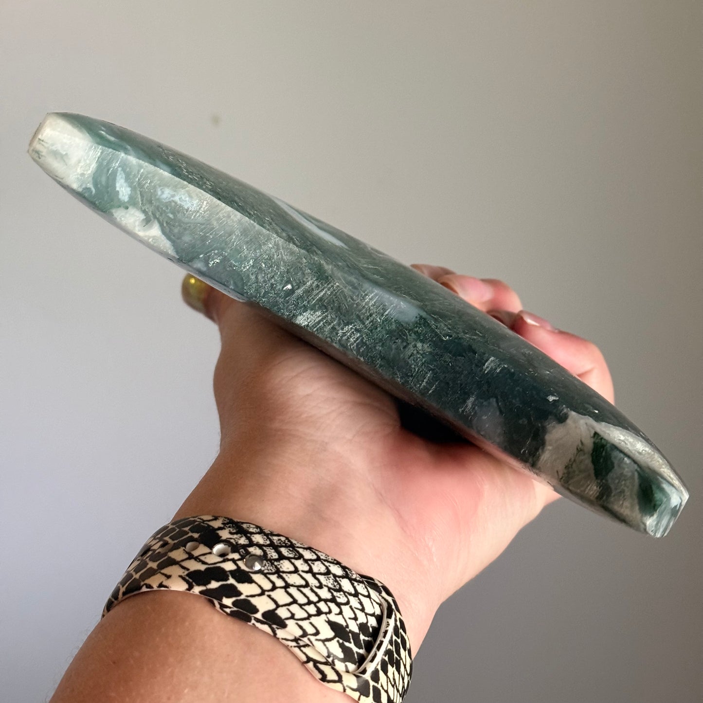 Natural Moss Agate Crystal Moon Carving