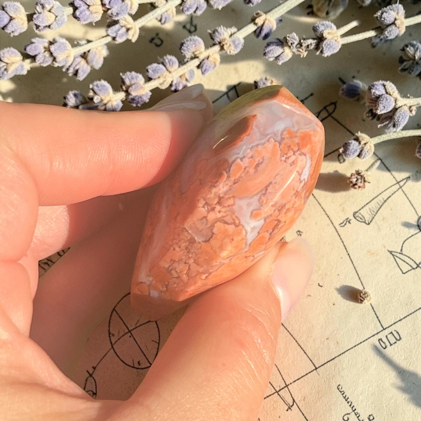 Pink Agate Crystal Heart Carving