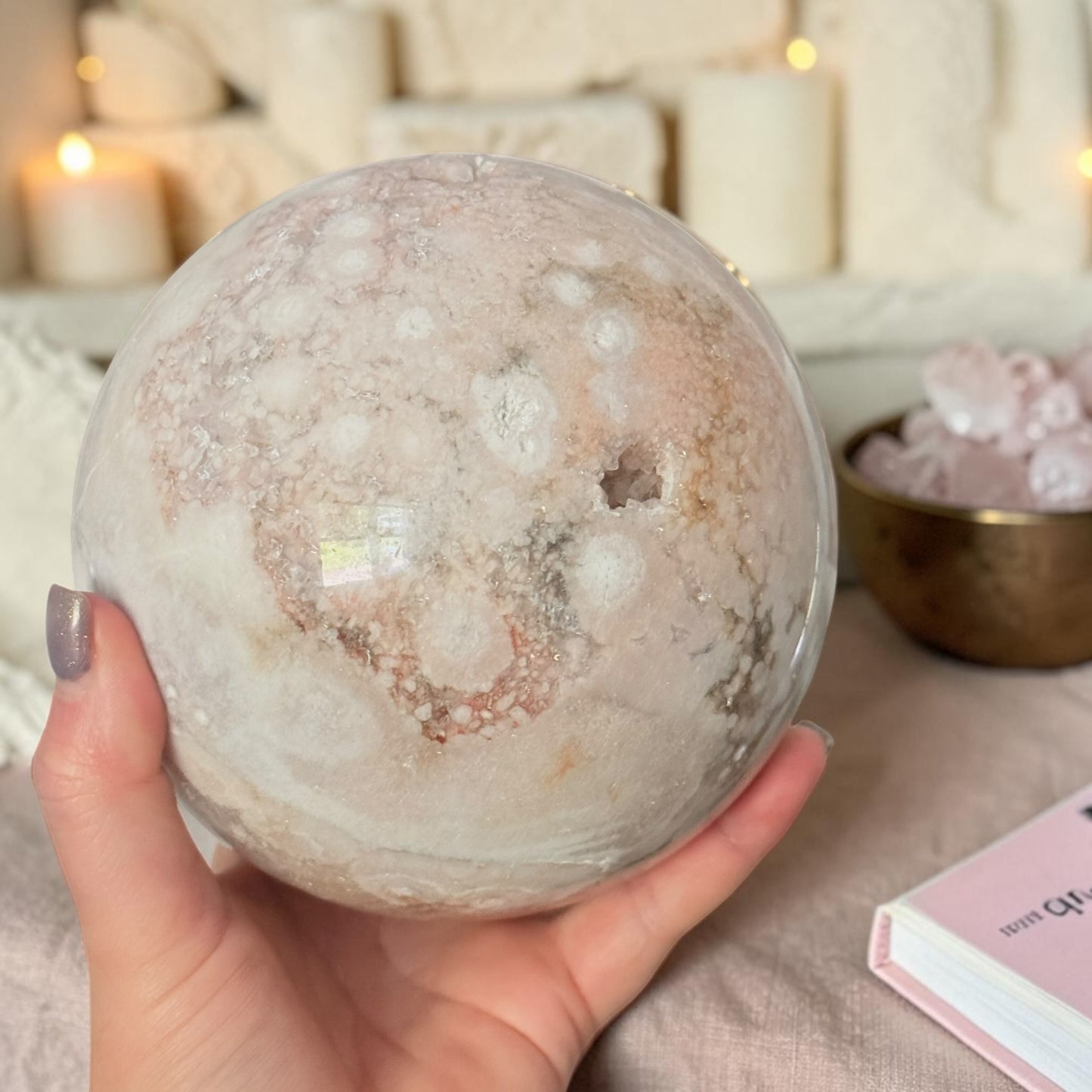 Pink Amethyst & Flower Agate Druzy Crystal Sphere 6lbs