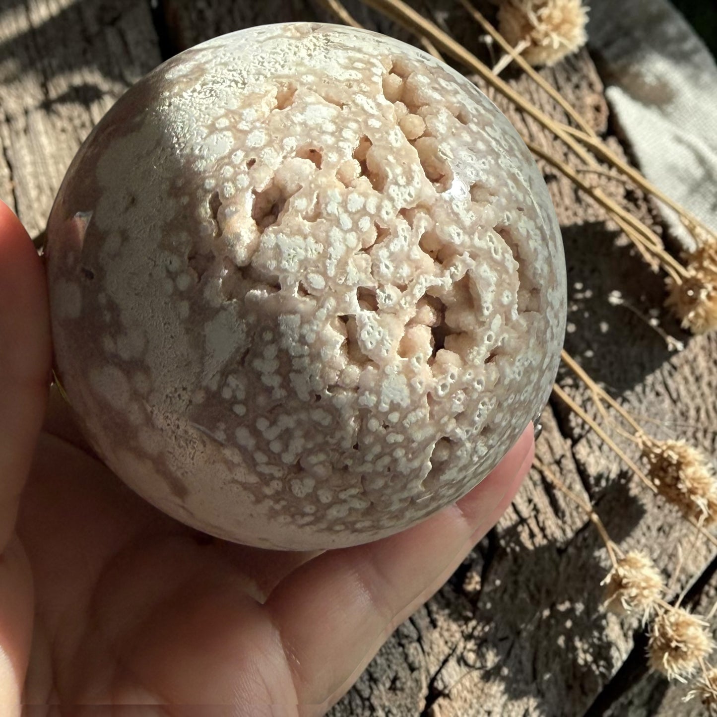Pink Amethyst & Flower Agate Crystal Sugar Druzy Sphere