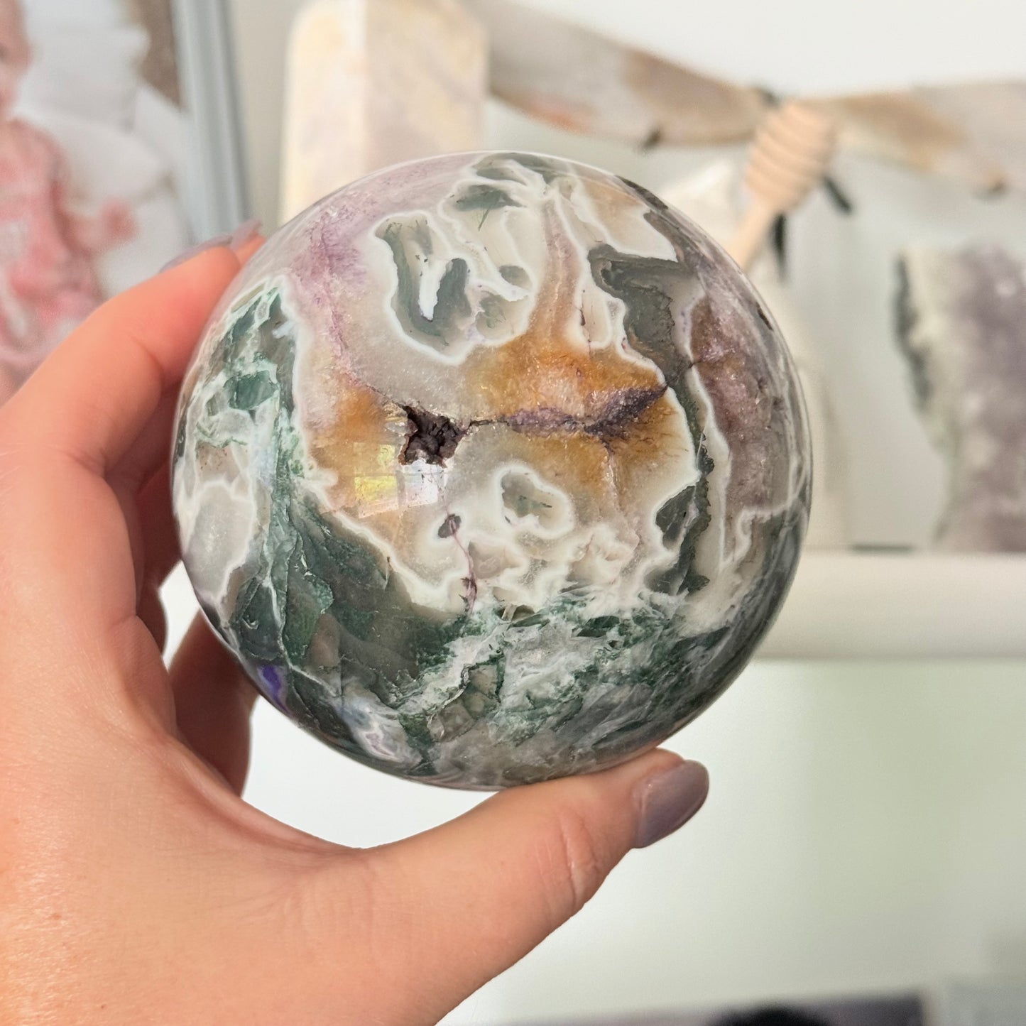 Moss Agate Crystal Sphere